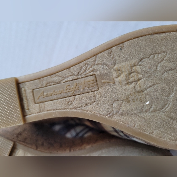 American Eagle Women's Slingback Wedge Cork Plaid Shoe's Size 7 - Picture 9 of 10